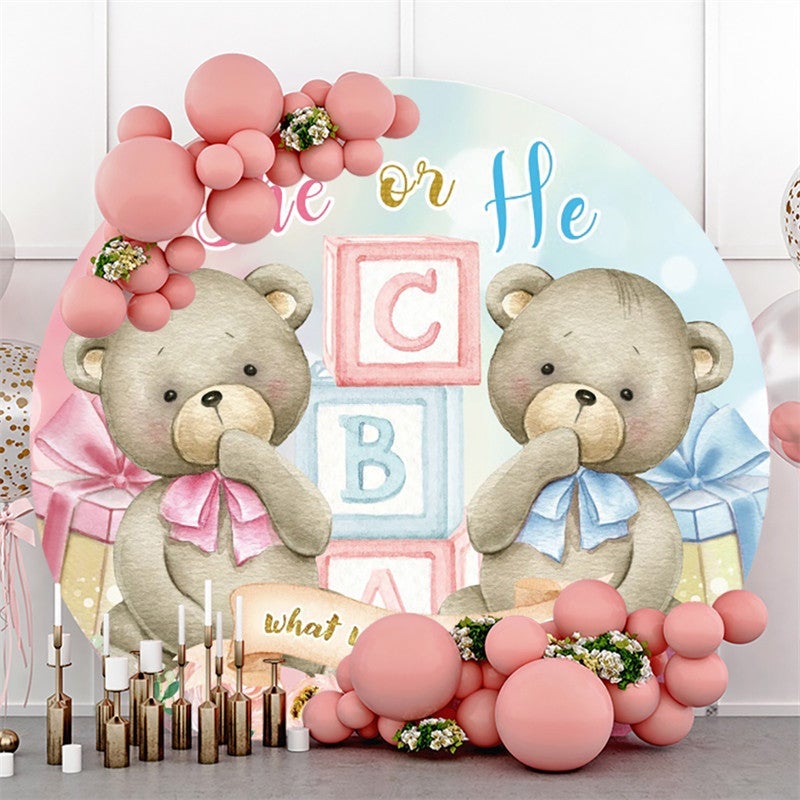 Lofaris Pink Blue Grey Bear Themed Circle Baby Shower Backdrop