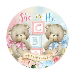 Lofaris Pink Blue Grey Bear Themed Circle Baby Shower Backdrop