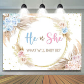 Lofaris Pink Blue He Or She Feather Floral Baby Shower Backdrop
