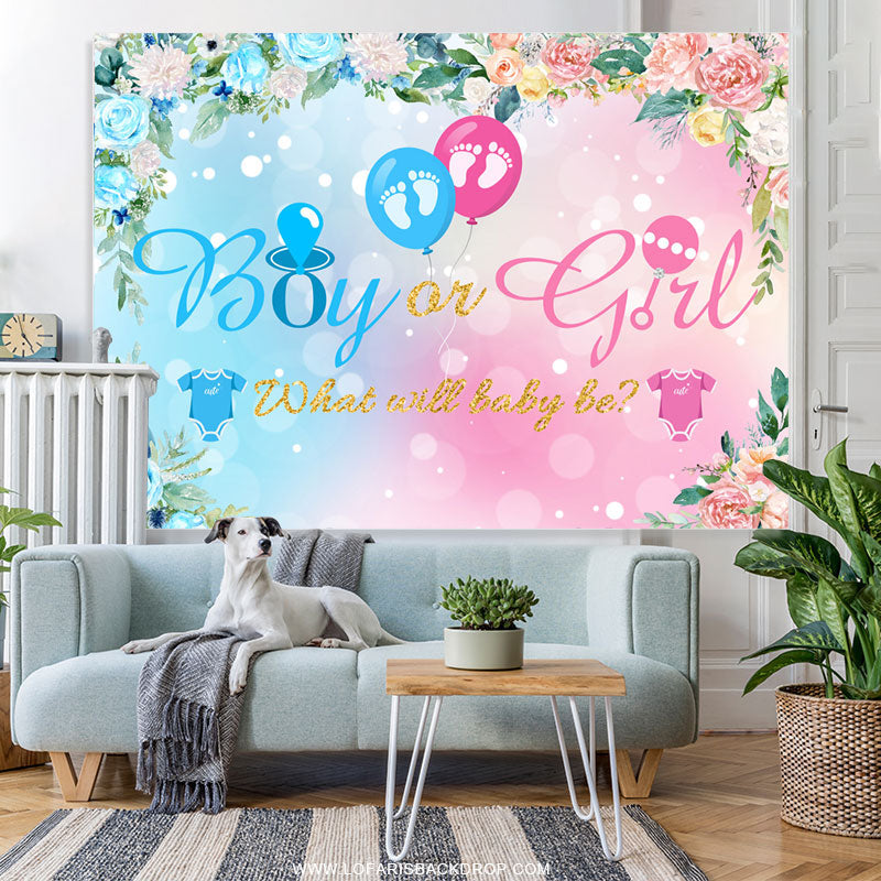 Lofaris Pink Blue He Or She Floral Balloons Baby Shower Backdrop