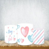 Lofaris Pink Blue Heart Gender Reveal Plinth Cover Baby Shower Pillar Wrap