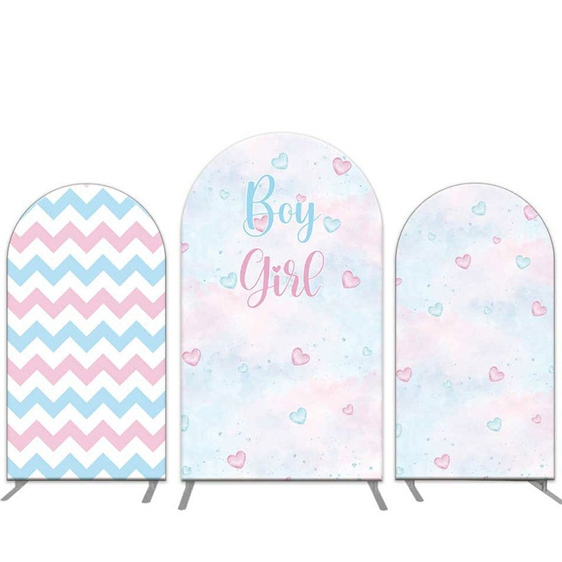 Lofaris Pink Blue Heart Waves Gender Reveal Arch Backdrop Kit