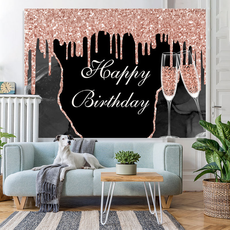 Lofaris Pink Bokeh and Champagne Cup Happy Birthday Backdrop