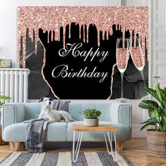 Lofaris Pink Bokeh and Champagne Cup Happy Birthday Backdrop