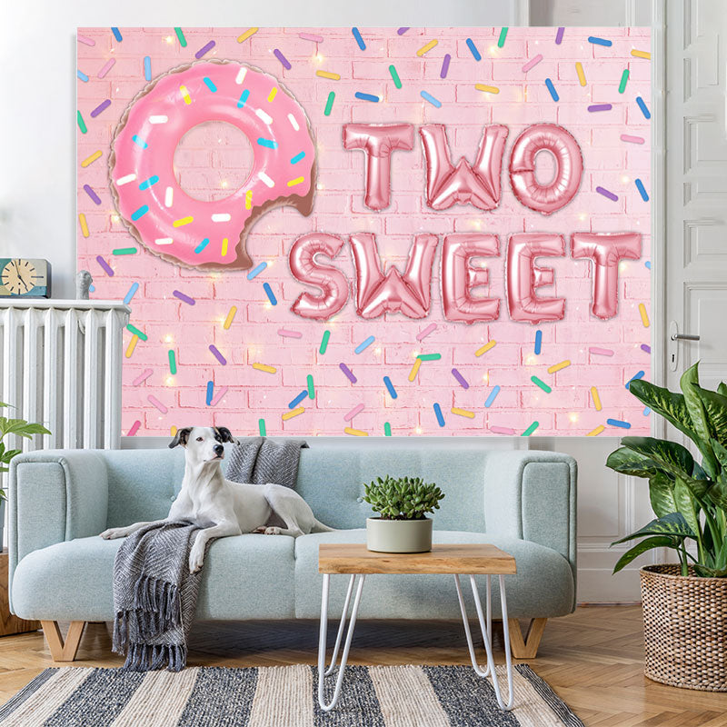 Lofaris Pink Brick And Donut 2nd Sweet Birthday Party Backdrop