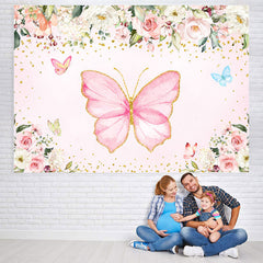 Lofaris Pink Butterfly And Floral Baby Shower Backdrop For Girl