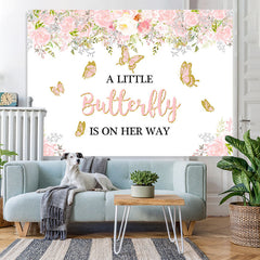 Lofaris Pink Butterfly And White Floral Baby Shower Backdrop