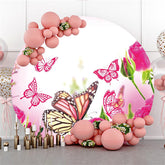 Lofaris Pink Butterfly Flower Happy Birthday Round Backdrop
