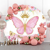 Lofaris Pink Butterfly Glitter Crown Birthday Circle Backdrop