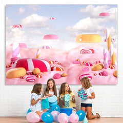 Lofaris Pink Candy White Cloud Happy Birthday Backdrop for Girl