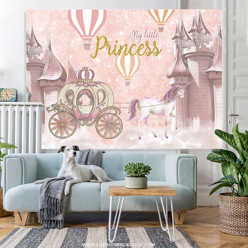 Lofaris Pink Castle Pumpkin Carriage Girls Baby Shower Backdrop