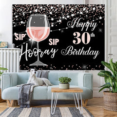 Lofaris Pink Champagne Glass Black Bokeh 30th Birthday Backdrop