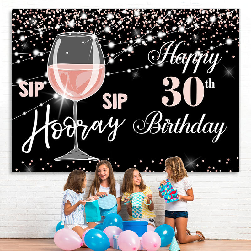 Lofaris Pink Champagne Glass Black Bokeh 30th Birthday Backdrop