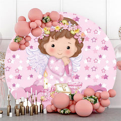 Purple Balloons With Teddy Round Baby Shower Backdrop