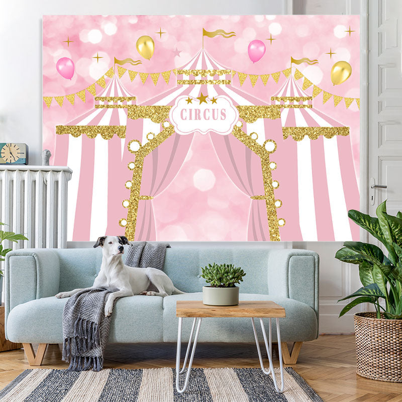 Lofaris Pink Circus Balloons Happy Birthday Backdrop For Girl