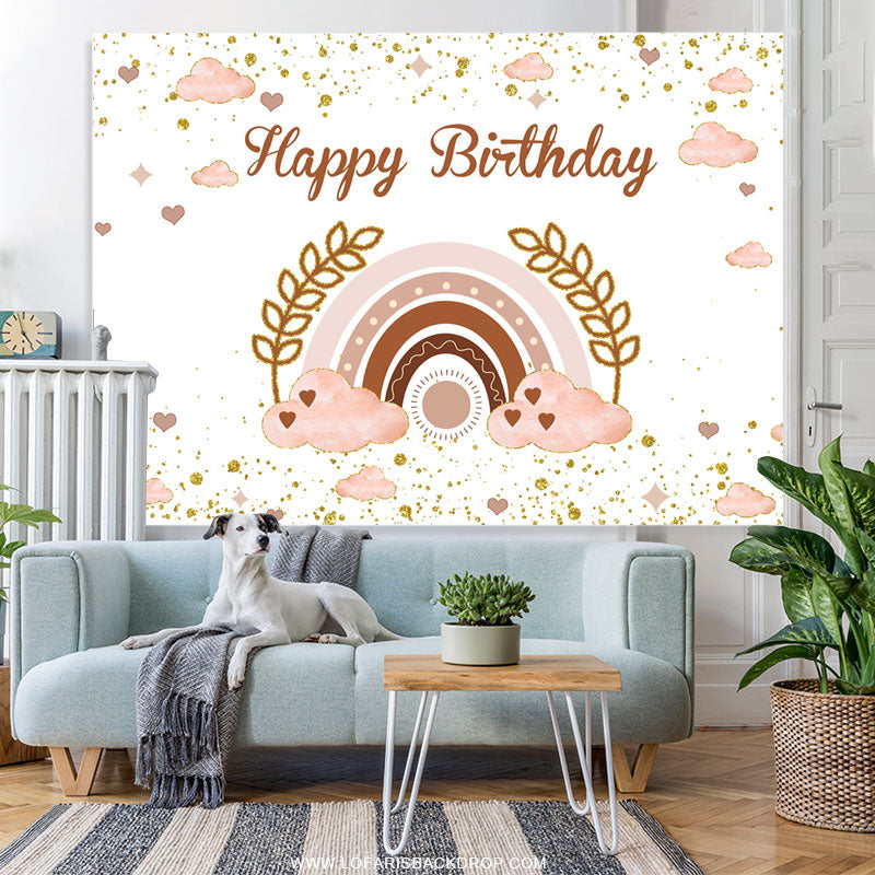 Lofaris Pink Cloud Rainbow Leaves Glitter Birthday Backdrop
