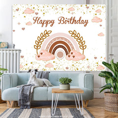 Lofaris Pink Cloud Rainbow Leaves Glitter Birthday Backdrop