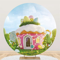 Lofaris Pink Cupcake In The Garden Round Easter Day Backdrop