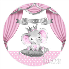 Lofaris Pink Curtain With Elephant Baby Girl Round Backdrop