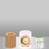 Lofaris Pink Cute Lion Floral Backdrop Cake Table Cover Kit