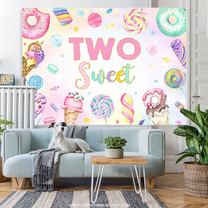 Lofaris Pink Dessert And Candy 2nd Birthday Backdrop For Girl