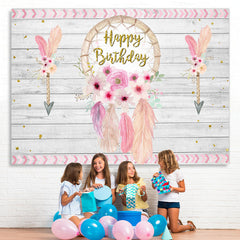 Lofaris Pink Dreamcatcher Happy Birthday Floral Backdrop for Girls