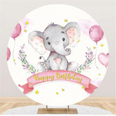 Lofaris Pink Elephant And Ballon Round Girls Birthday Backdrop