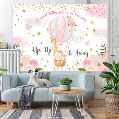 Lofaris Pink Floral And Air Balloons Girls Baby Shower Backdrop