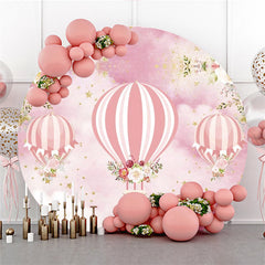 Lofaris Pink Floral And Ballons Round Baby Shower Backdrop