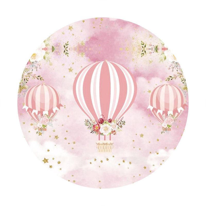 Lofaris Pink Floral And Ballons Round Baby Shower Backdrop