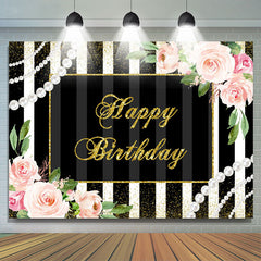 Lofaris Pink Floral And Black With White Birthday Backdrop