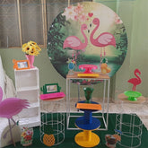 Lofaris Pink Floral And Flamingo Round Valentines Backdrop