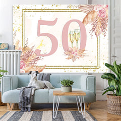 Lofaris Pink Floral And Glitter Happy 50Th Birthday Backdrop