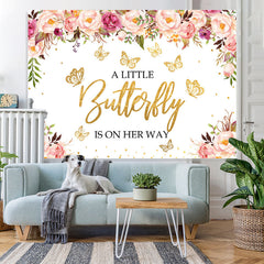 Lofaris Pink Floral and Golden Butterfly Baby Shower Backdrop