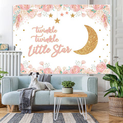 Lofaris Pink Floral And Golden Moon Stars Backdrop For Children