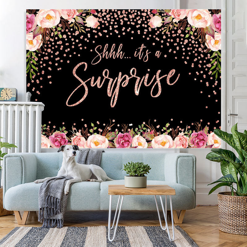 Lofaris Pink Floral And Green Grass Bokeh Baby Shower Backdrop