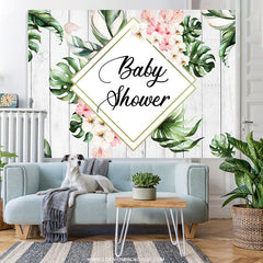 Lofaris Pink Floral And Green Leaves Wood Baby Shower Backdrop