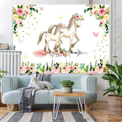 Lofaris Pink Floral And Horse Baby Shower Backdrop For Girl
