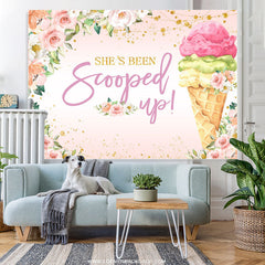 Lofaris Pink Floral And Ice Cream Glitter Happy Birthday Backdrop