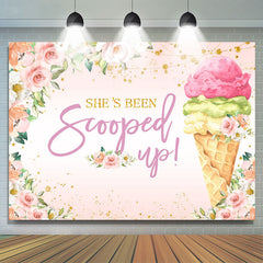 Lofaris Pink Floral And Ice Cream Glitter Happy Birthday Backdrop
