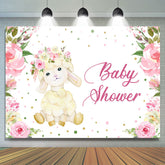 Lofaris Pink Floral And Little Alpaca Baby Shower Backdrop