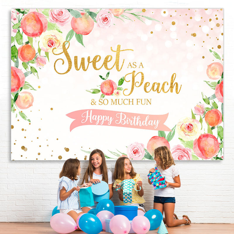 Lofaris Pink Floral And Peach Happy Birthday Backdrop For Kids