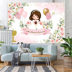 Lofaris Pink Floral Balloon Glitter Baby Shower Backdrop