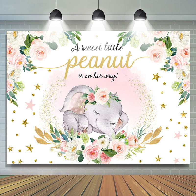 Lofaris Pink Floral Elephant On Her Way Baby Shower Backdrop