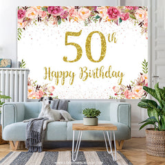 Lofaris Pink Floral Glitter 50th Birthday Backdrop For Women