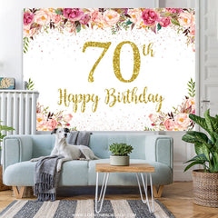 Lofaris Pink Floral Golden Glitter 70th Birthday Backdrop