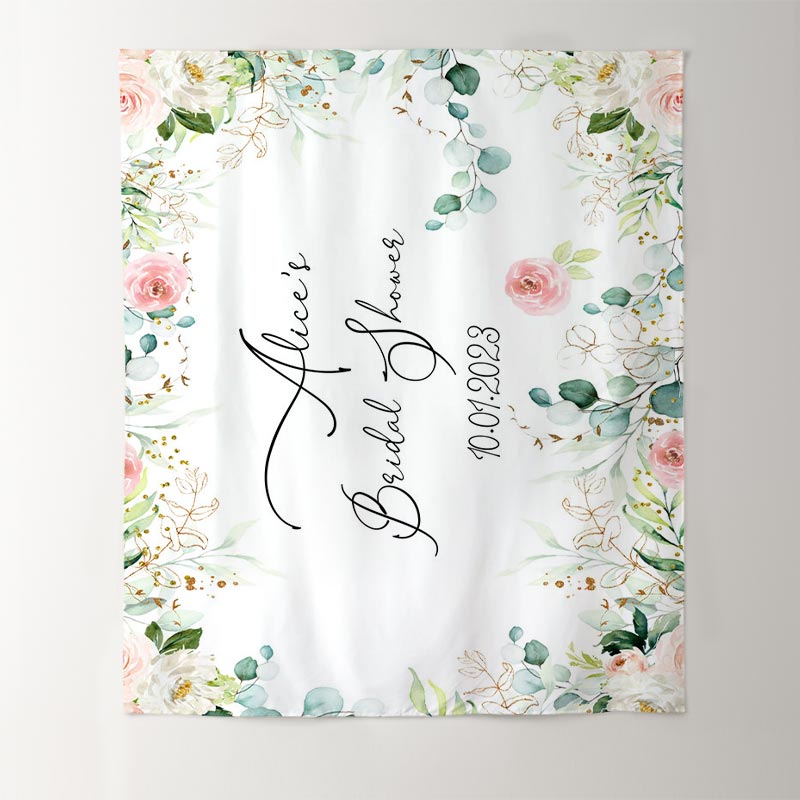 Lofaris Pink Floral Green Leaf Boho Theme Bridal Shower Backdrop