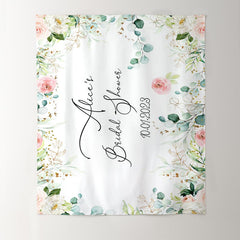 Lofaris Pink Floral Green Leaf Boho Theme Bridal Shower Backdrop