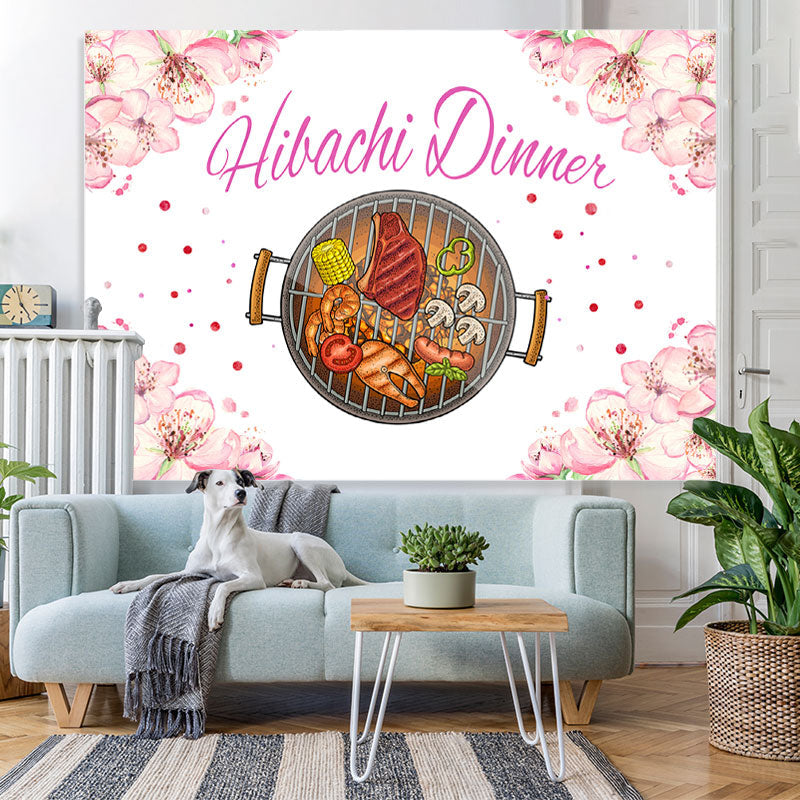 Lofaris Pink Floral Hibachi Dinner Themed Birthday Backdrop