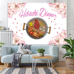 Lofaris Pink Floral Hibachi Dinner Themed Birthday Backdrop